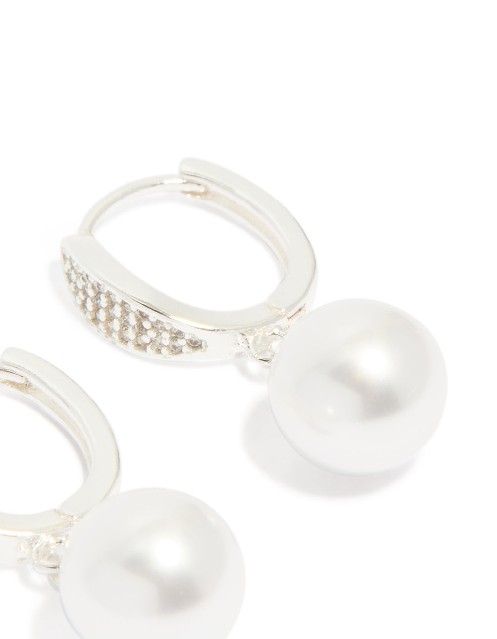 Silver Plated Cubic Zirconia Pearl Huggie Earrings
