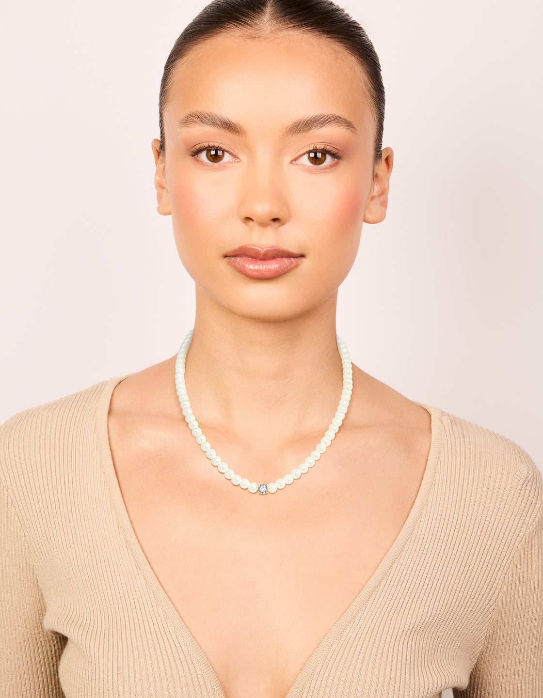 Gold Plated Pearl Inlay & Cubic Zirconia Necklace