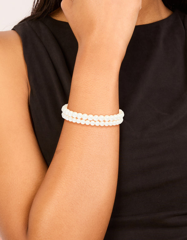Gold Plated Classic Pearl Bracelets 2-Pack