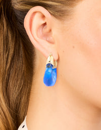 Gold & Blue Resin Square Hoop Earrings. - link has visual effect only