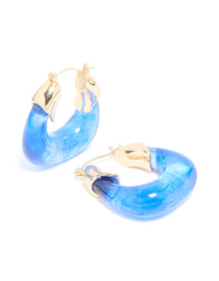 Gold & Blue Resin Square Hoop Earrings. - link has visual effect only