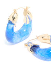 Gold & Blue Resin Square Hoop Earrings. - link has visual effect only