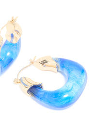 Gold & Blue Resin Square Hoop Earrings. - link has visual effect only