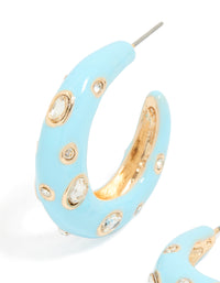 Light Blue Enamel & Diamante Dotted Open Hoop Earrings - link has visual effect only