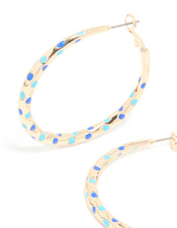 Gold Light & Dark Blue Enamel Dotted Large Thin Hoop Earrings - link has visual effect only