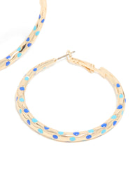 Gold Light & Dark Blue Enamel Dotted Large Thin Hoop Earrings - link has visual effect only