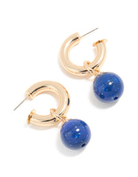 Gold & Blue Small Beaded Open Hoop Earrings - link has visual effect only