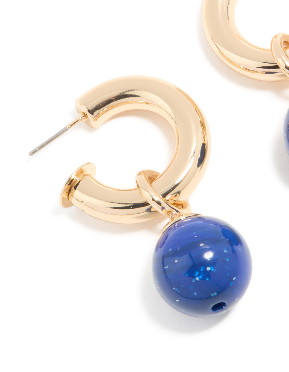 Gold & Blue Small Beaded Open Hoop Earrings