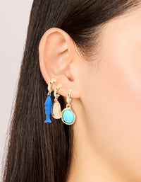Gold Small Fish & Pebble Open Hoop Earrings 3-Pack - link has visual effect only