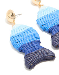 Blue Raffia Fish Stud Drop Earrings - link has visual effect only