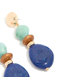 Gold Light & Dark Blue Acrylic Bead Drop Earrings - link has visual effect only
