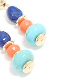 Gold Blue & Orange Acrylic Beaded Drop Stud Earrings - link has visual effect only