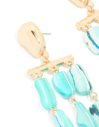 Gold Aqua Marbled Beaded Layered Drop Earrings - link has visual effect only