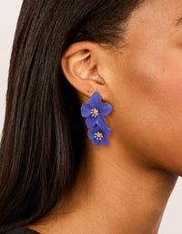Dark Blue Double Layered Flower Drop Earrings - link has visual effect only