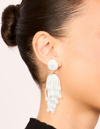 White Beaded Drop Earrings - link has visual effect only