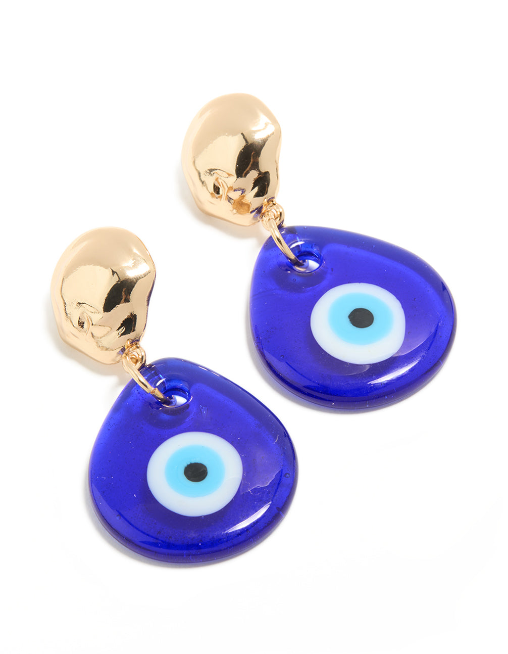 Gold Blue Acrylic Evil Eye Drop Earrings