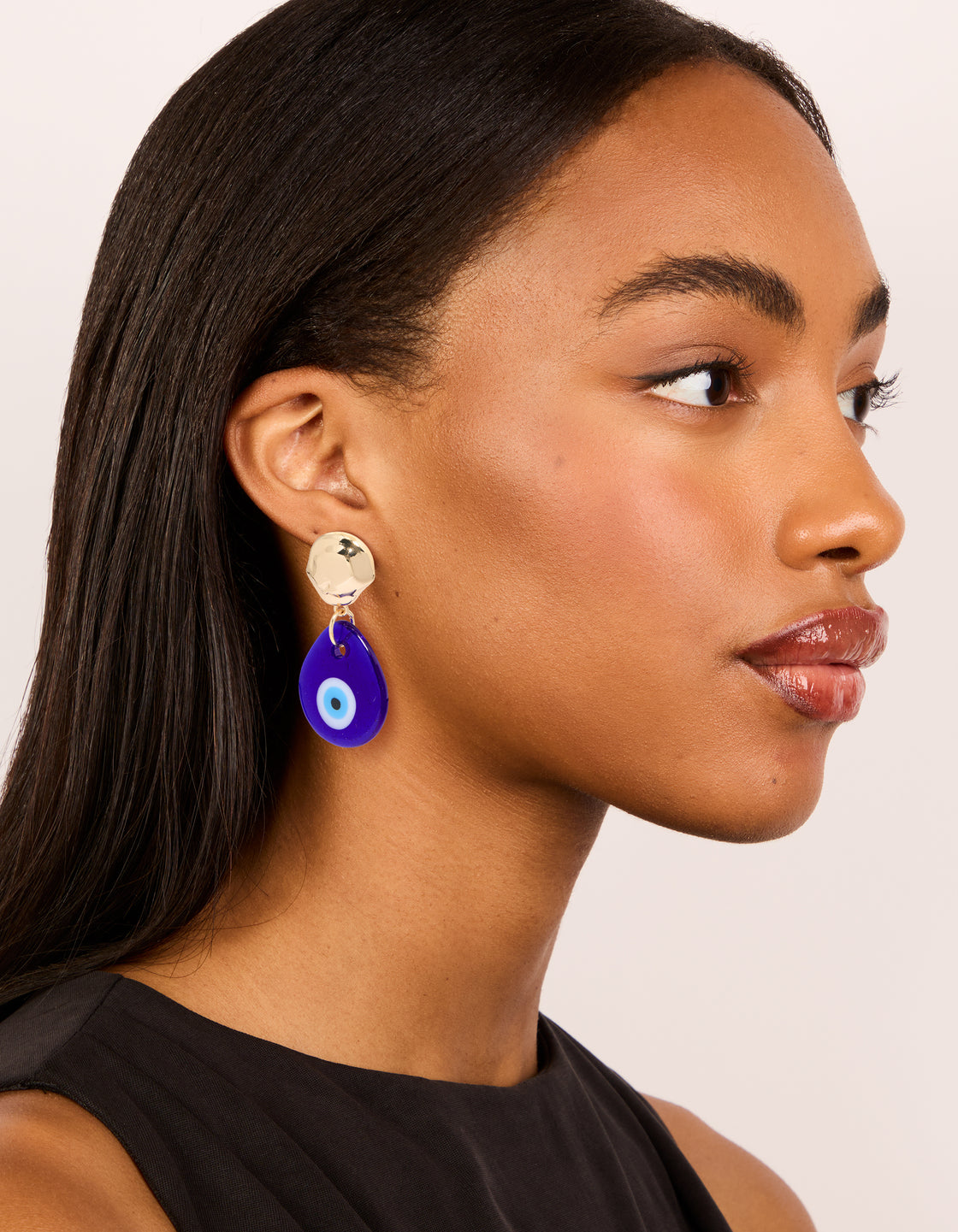 Gold Blue Acrylic Evil Eye Drop Earrings