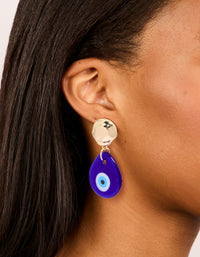 Gold Blue Acrylic Evil Eye Drop Earrings - link has visual effect only