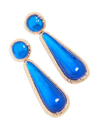 Gold Dark Blue Resin Drop Stud Earrings - link has visual effect only