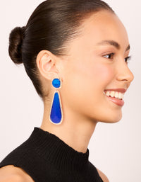 Gold Dark Blue Resin Drop Stud Earrings - link has visual effect only