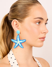 Light & Dark Blue Raffia Starfish Drop Earrings - link has visual effect only