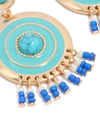 Gold Blue Enamel & Blue Beaded Round Drop Earrings - link has visual effect only