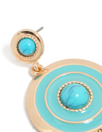 Gold Blue Enamel & Blue Beaded Round Drop Earrings - link has visual effect only