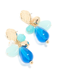 Gold Textured & Blue Beaded Drop Earrings - link has visual effect only