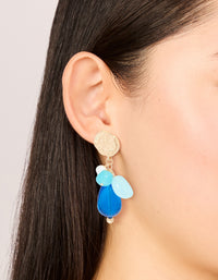 Gold Textured & Blue Beaded Drop Earrings - link has visual effect only