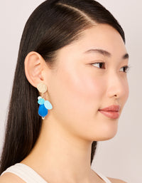 Gold Textured & Blue Beaded Drop Earrings - link has visual effect only