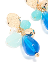 Gold Textured & Blue Beaded Drop Earrings - link has visual effect only
