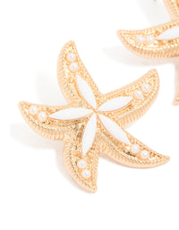 Gold White Acrylic Starfish Medallion Earrings - link has visual effect only