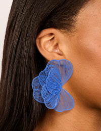 Dark Blue Coated Metal Wire Petal Stud Earrings - link has visual effect only