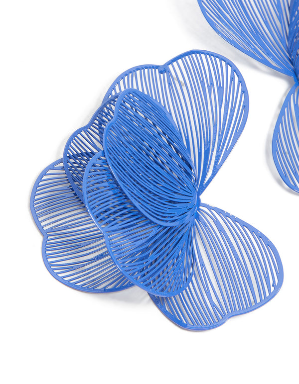 Dark Blue Coated Metal Wire Petal Stud Earrings