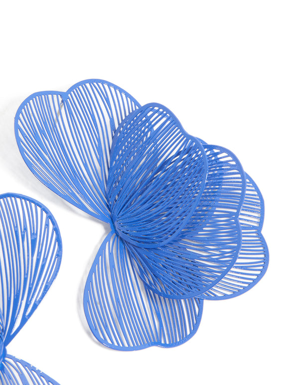 Dark Blue Coated Metal Wire Petal Stud Earrings