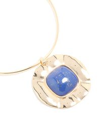 Gold Dark Blue Speckled Resin Large Pendant Choker Torque Necklace - link has visual effect only