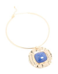 Gold Dark Blue Speckled Resin Large Pendant Choker Torque Necklace - link has visual effect only
