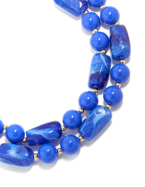 Dark Blue Acrylic Beaded Long Layered Necklace