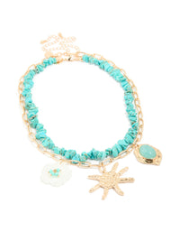 Gold Turquoise Beaded & Beach Charm Layered Necklace - link has visual effect only