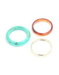 Aqua Blue Brown Acrylic & Gold Bangles 3-Pack - link has visual effect only