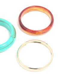 Aqua Blue Brown Acrylic & Gold Bangles 3-Pack - link has visual effect only