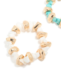 Gold White & Blue Beaded Stretch Bracelets 2-Pack - link has visual effect only