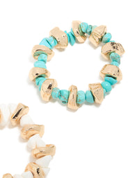 Gold White & Blue Beaded Stretch Bracelets 2-Pack - link has visual effect only
