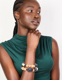 Gold & Dark Blue Beaded Stretch Bracelets 2-Pack - link has visual effect only