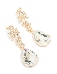 Gold Diamante Flowers & Large Diamante Drop Earrings - link has visual effect only