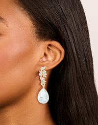 Gold Diamante Flowers & Large Diamante Drop Earrings - link has visual effect only