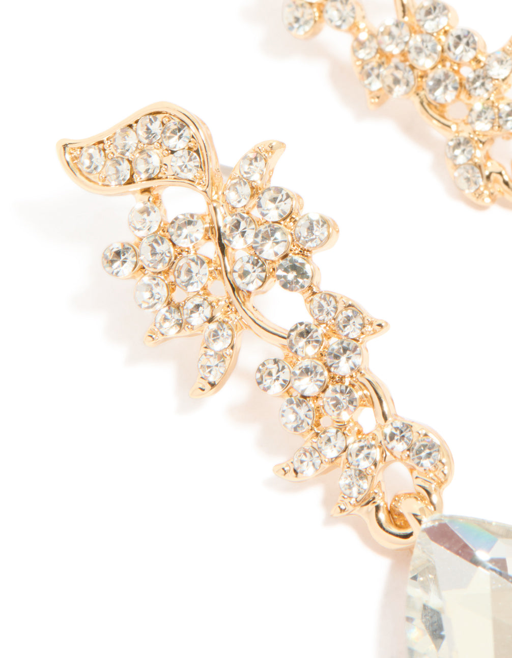 Gold Diamante Flowers & Large Diamante Drop Earrings