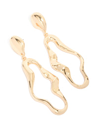 Gold Cutout Organic Outline Link Drop Earrings - link has visual effect only
