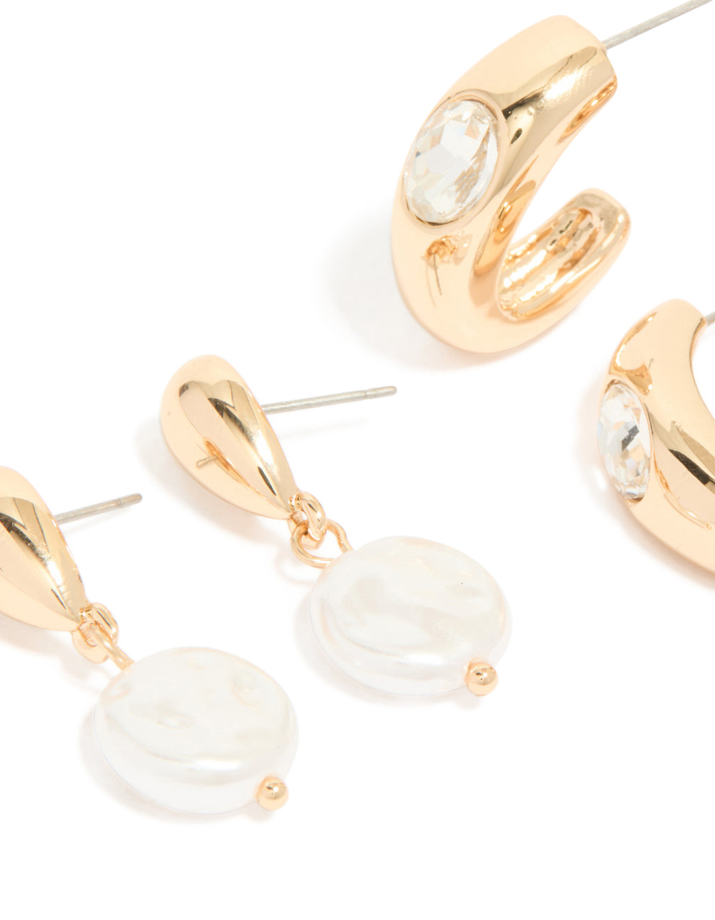 Gold Twisted & Pearl Stud Earrings 3-Pack