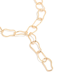Gold Large Organic Link Long Y-Necklace - link has visual effect only